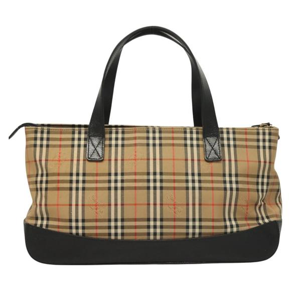BURBERRY Nova Check Hand Bag Canvas Leather Beige Gold Auth 131011
